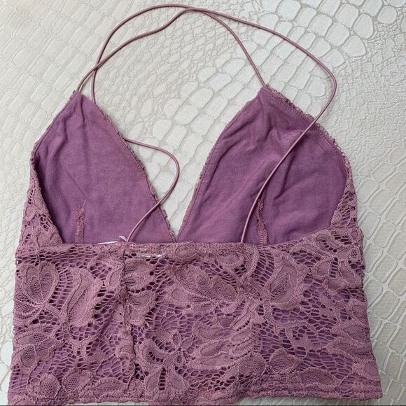 Kimchi Blue plum color lace cropped lined top, Small - Picture 7 of 10